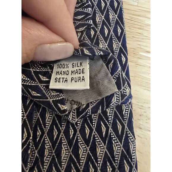 Silk Tesoro Rosso Men's Accessory Tie Necktie Navy Blue Ivory Abstract Pattern - Picture 5 of 6